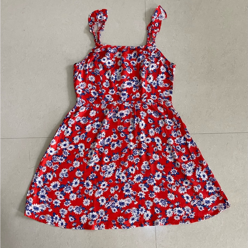 FOREVER 21 Women Coral Red Printed A-Line Dress Brand New (Never Worn) - Picture 1 of 14
